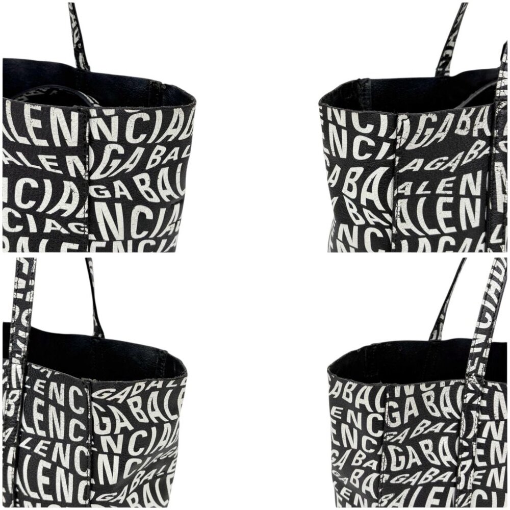 Balenciaga Everyday Tote 2-Way Wave Logo Black White Tote Bag - Picture 5 of 10